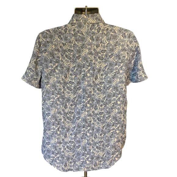 Caribbean Joe Blue and White Tropical Print Short Sleeve Linen Button Up Size M - Picture 3 of 6